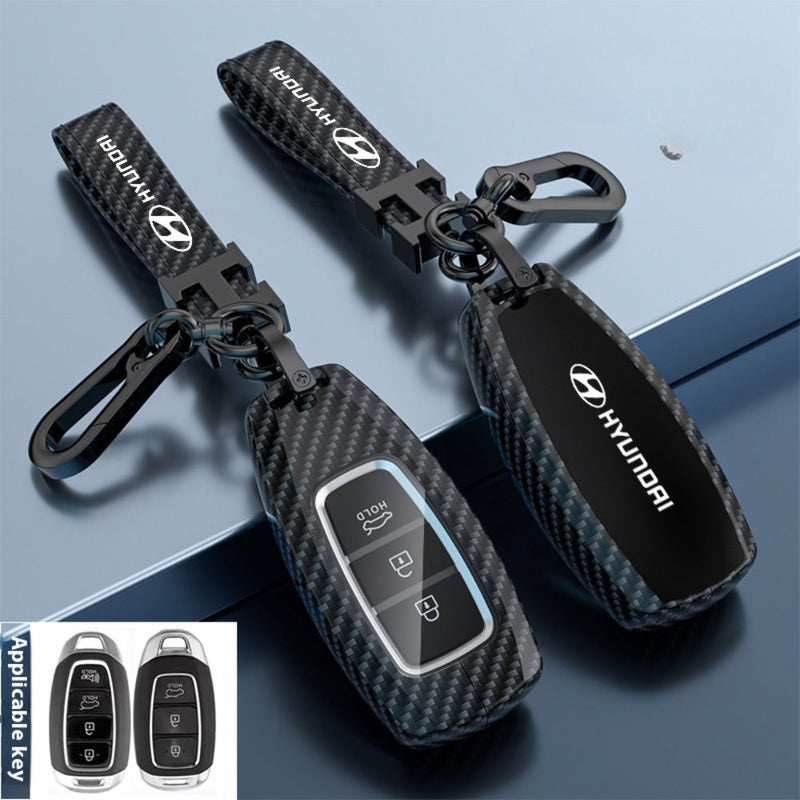Chargez l&#39;image dans la visionneuse de la galerie, Hyundai Zinc Alloy + Carbon Fiber Texture Car Key Fob Case Cover For Palisade, Elantra, Accent, Kona, Santa Fe, Veloster

