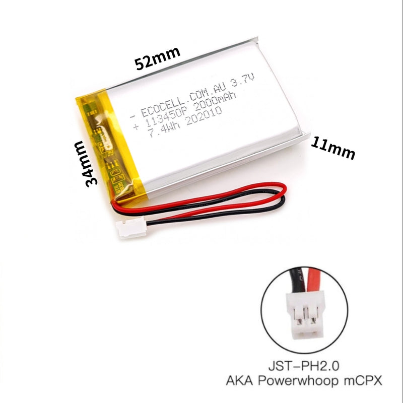 Load image into Gallery viewer, [PH2.0-JST Connector][113450] Universal 2000mAh 3.7V Rechargeable Li-Ion Lithium Polymer Battery - Polar Tech Australia
