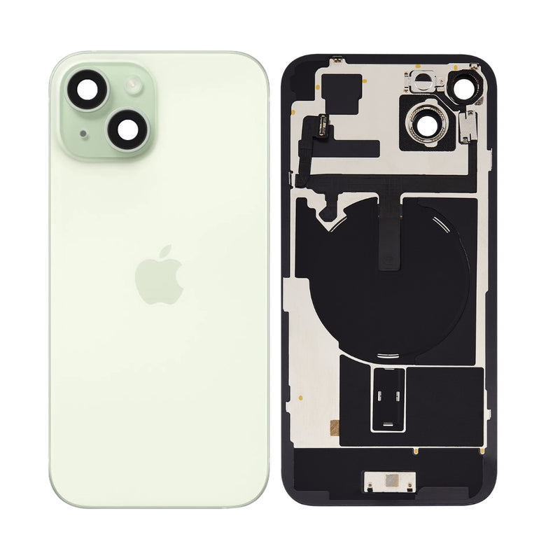 Cargue la imagen en el visor de la galería, [Assembly With Flex] Apple iPhone 15 - Back Rear Glass With Camera Lens, Flash Light Flex &amp; Magsafe Magnet Ring NFC Wireless Charging Flex
