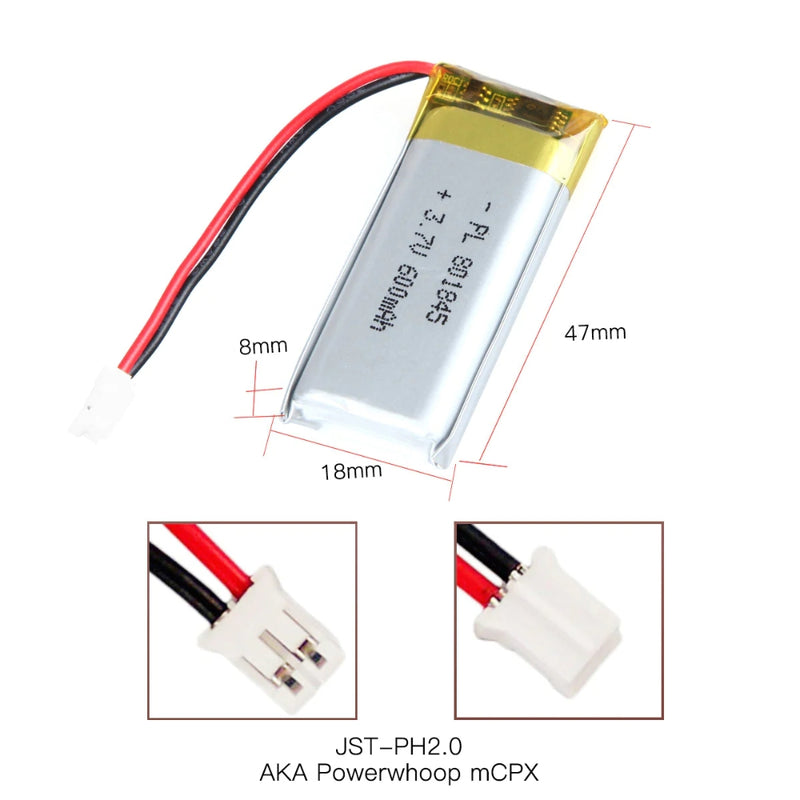 Load image into Gallery viewer, [PH2.0-JST Connector][801845] Universal 600mAh 3.7V Rechargeable Li-Ion Lithium Polymer Battery - Polar Tech Australia
