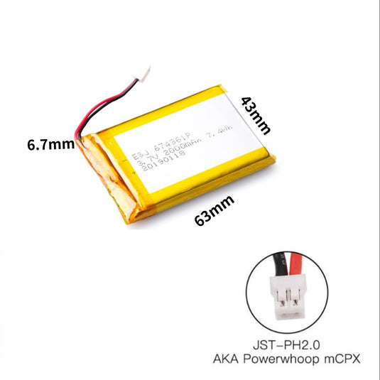[PH2.0-JST Connector][604060] Universal 2000mAh 3.7V Rechargeable Li-Ion Lithium Polymer Battery - Polar Tech Australia