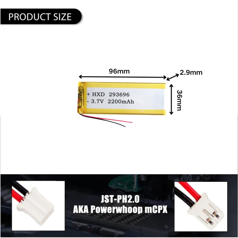 Load image into Gallery viewer, [PH2.0-JST Connector][293696] Universal 2200mAh 3.7V Rechargeable Li-Ion Lithium Polymer Battery - Polar Tech Australia
