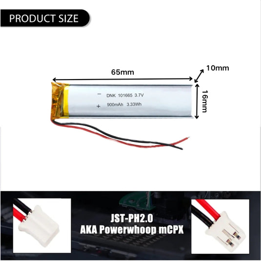 [PH2.0-JST Connector][101665] Universal 900mAh 3.7V Rechargeable Li-Ion Lithium Polymer Battery - Polar Tech Australia