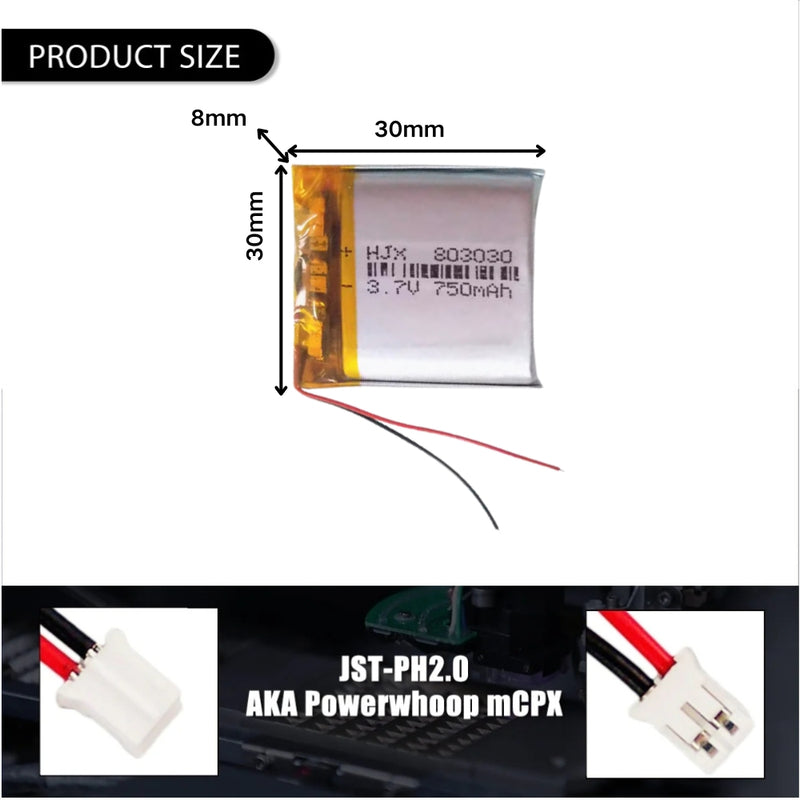 Load image into Gallery viewer, [PH2.0-JST Connector][803030] Universal 750mAh 3.7V Rechargeable Li-Ion Lithium Polymer Battery - Polar Tech Australia
