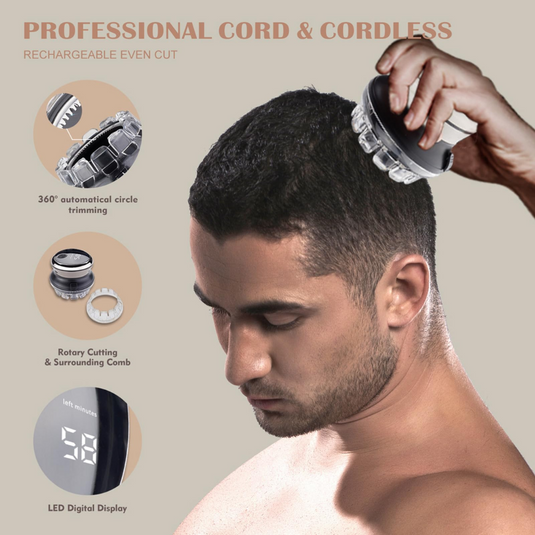 [YUE KE] Self Haircut Kit - Mushroom-Style 360° Cordless Clipper for Buzz Cut, Crew Cut & Bald Look - Polar Tech Australia