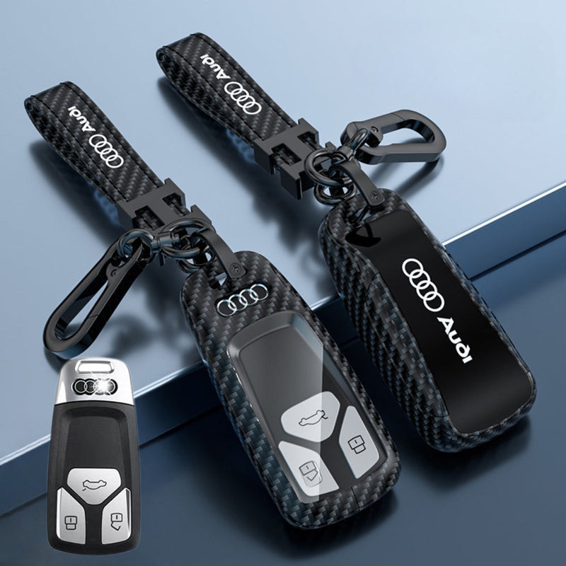 Chargez l&#39;image dans la visionneuse de la galerie, Audi Zinc Alloy + Carbon Fiber Texture Car Key Fob Case Cover For A3, A4, A5, A6, Q2, Q3, Q5, Q7, Q8, e-tron
