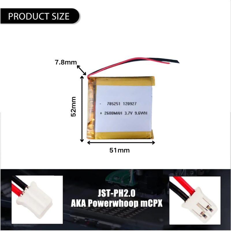Load image into Gallery viewer, [PH2.0-JST Connector][785251] Universal 2600mAh 3.7V Rechargeable Li-Ion Lithium Polymer Battery - Polar Tech Australia
