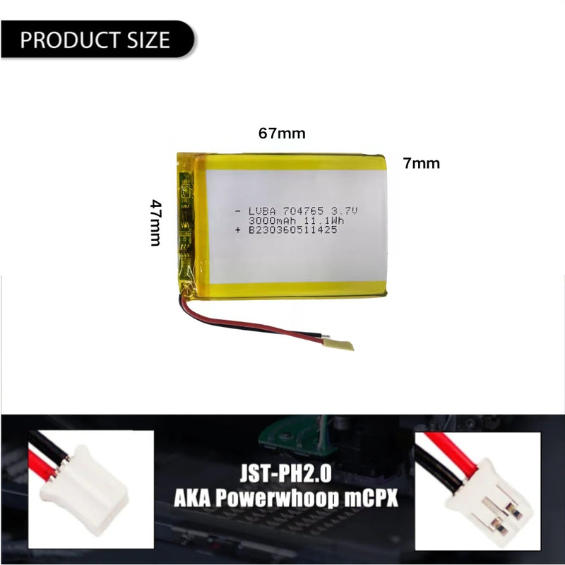 Load image into Gallery viewer, [PH2.0-JST Connector][704765] Universal 3000mAh 3.7V Rechargeable Li-Ion Lithium Polymer Battery - Polar Tech Australia
