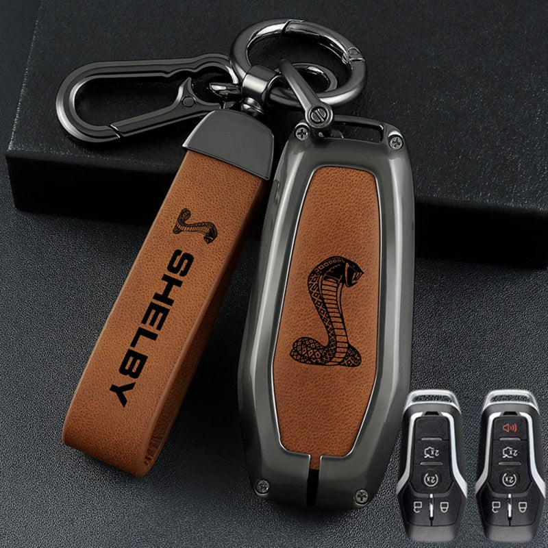 Load image into Gallery viewer, Ford Mustang Zinc Alloy Leather Car Key Fob Case Cover
