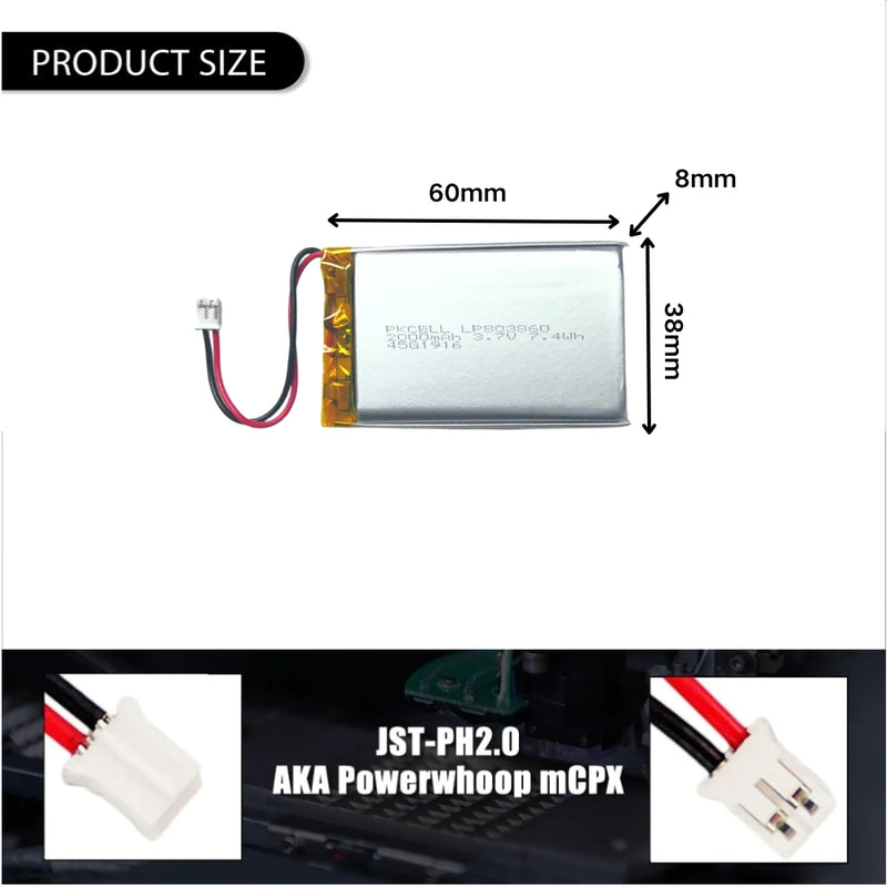 Load image into Gallery viewer, [PH2.0-JST Connector][803860] Universal 2000mAh 3.7V Rechargeable Li-Ion Lithium Polymer Battery - Polar Tech Australia

