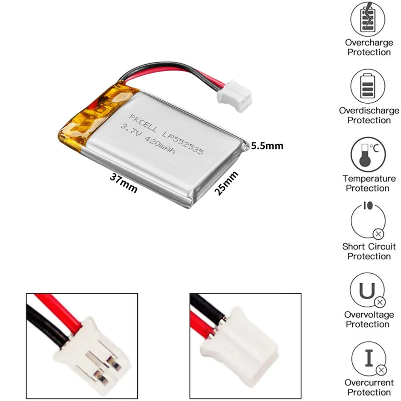Cargue la imagen en el visor de la galería, [PH2.0-JST Connector][502535] Universal 420mAh 3.7V Rechargeable Li-Ion Lithium Polymer Battery - Polar Tech Australia
