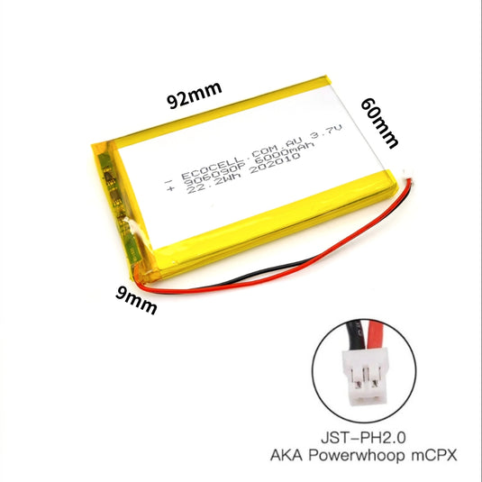 [PH2.0-JST Connector][906090] Universal 6000mAh 3.7V Rechargeable Li-Ion Lithium Polymer Battery - Polar Tech Australia