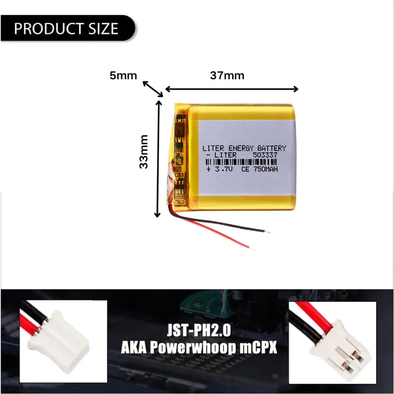Cargue la imagen en el visor de la galería, [PH2.0-JST Connector][503337] Universal 750mAh 3.7V Rechargeable Li-Ion Lithium Polymer Battery - Polar Tech Australia
