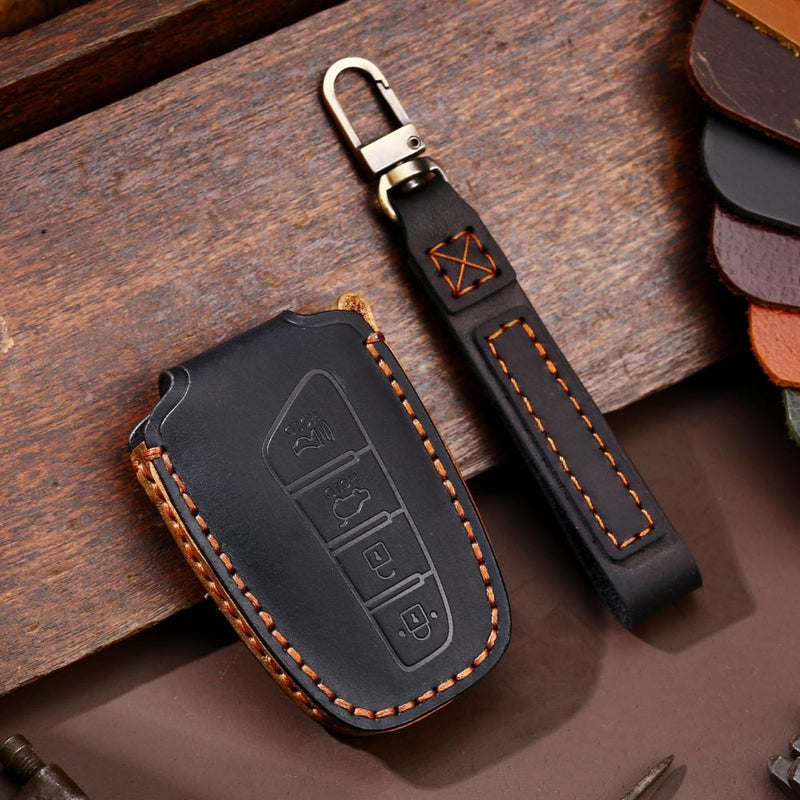 Chargez l&#39;image dans la visionneuse de la galerie, Hyundai Handcrafted Genuine Leather Car Key Fob Protective Case Cover For Santa Fe, Sport, Ix45, Equus, Centennial, Genesis G80, Grandeur, Azera
