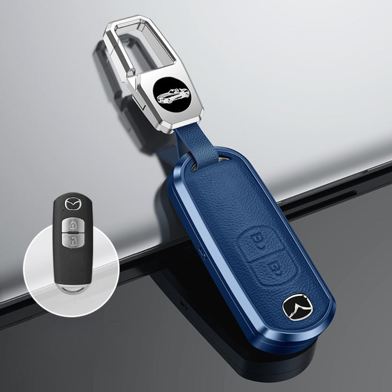 Load image into Gallery viewer, Mazda Aluminum Alloy Genuine Leather Car Key Fob Cover Case For MX-5, CX-5, CX-7, CX-9, Mazda 6 - Polar Tech Australia
