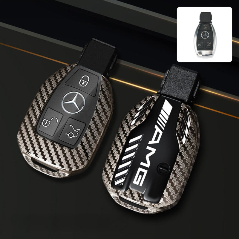 Load image into Gallery viewer, Mercedes Benz Carbon Fiber Metal Protective Car Key Fob Case Cover For Benz A, B, C, E, GLC, GLE
