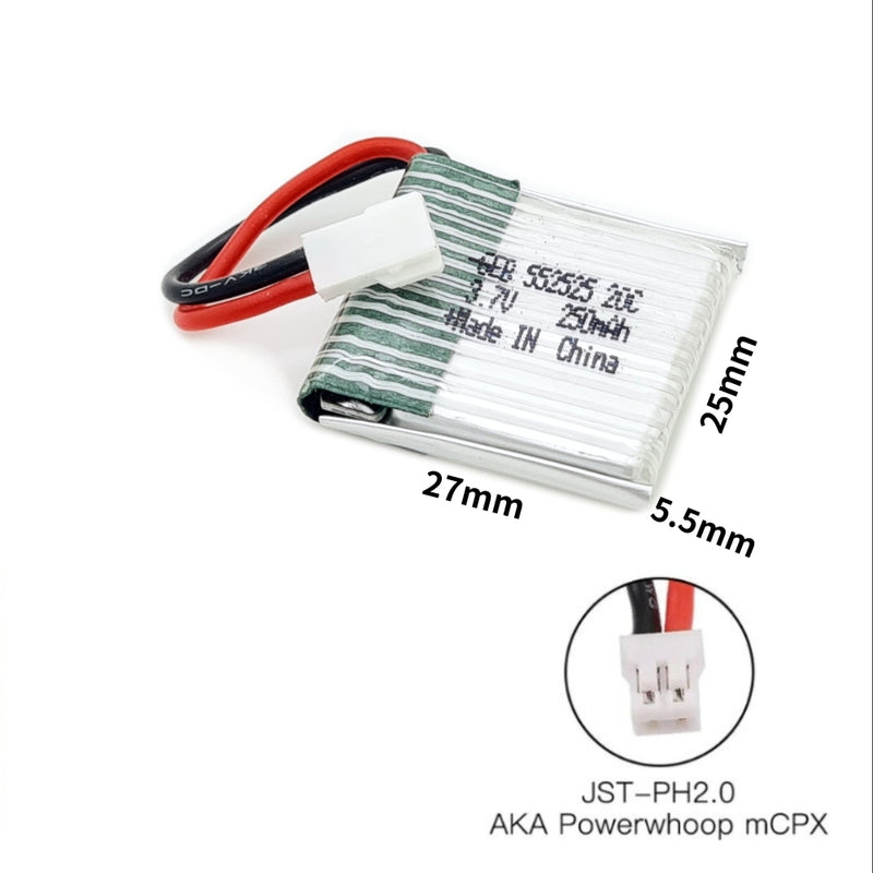 Cargue la imagen en el visor de la galería, [PH2.0-JST Connector][552525] Universal 250mAh 3.7V Rechargeable Li-Ion Lithium Polymer Battery - Polar Tech Australia
