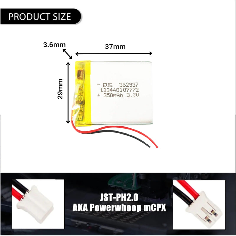 Load image into Gallery viewer, [PH2.0-JST Connector][362937] Universal 350mAh 3.7V Rechargeable Li-Ion Lithium Polymer Battery - Polar Tech Australia
