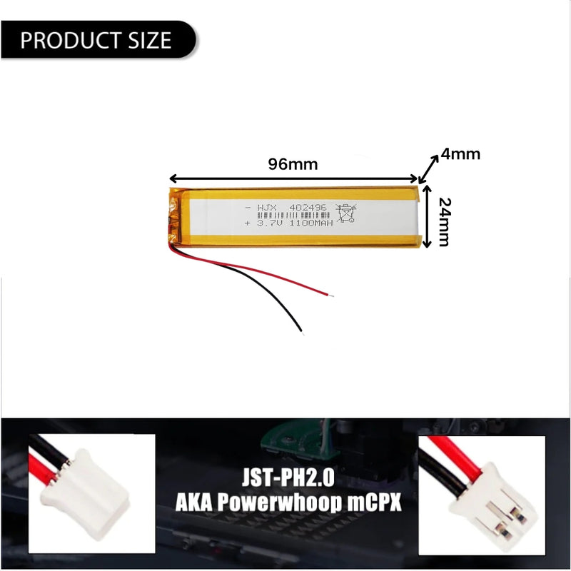 Load image into Gallery viewer, [PH2.0-JST Connector][402496] Universal 1100mAh 3.7V Rechargeable Li-Ion Lithium Polymer Battery - Polar Tech Australia
