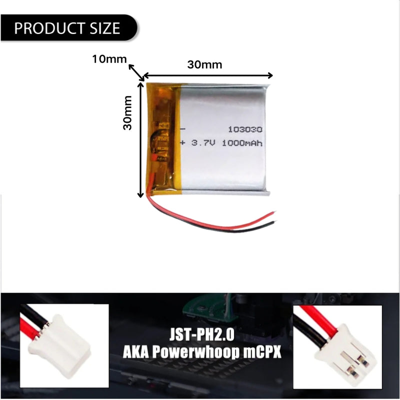 Load image into Gallery viewer, [PH2.0-JST Connector][103030] Universal 1000mAh 3.7V Rechargeable Li-Ion Lithium Polymer Battery - Polar Tech Australia

