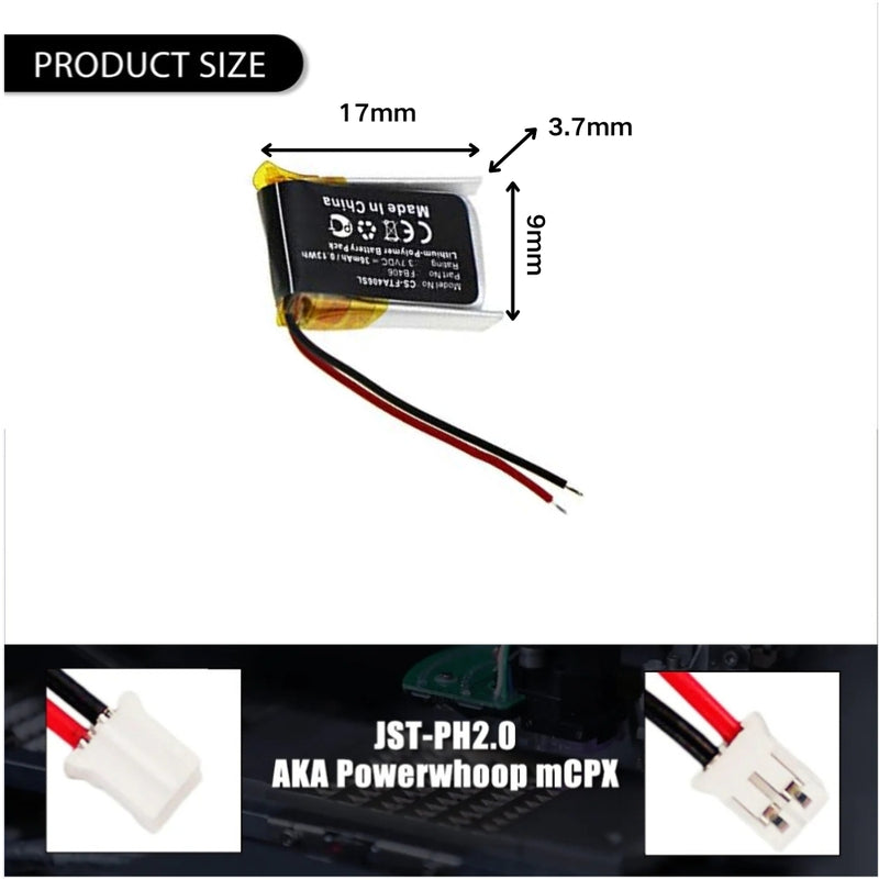 Load image into Gallery viewer, [PH2.0-JST Connector][370917] Universal 38mAh 3.7V Rechargeable Li-Ion Lithium Polymer Battery - Polar Tech Australia
