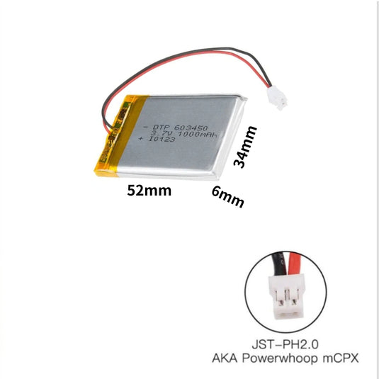 [PH2.0-JST Connector][603450] Universal 1000mAh 3.7V Rechargeable Li-Ion Lithium Polymer Battery - Polar Tech Australia