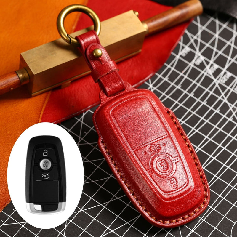 Load image into Gallery viewer, Ford Handcrafted Genuine Leather Folding Car Key Fob Protective Case Cover For Raptor F-150, Focus, Escort, Mondeo, Edge, Explorer, Mustang

