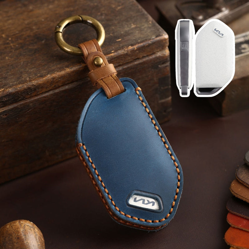 Chargez l&#39;image dans la visionneuse de la galerie, Kia Handcrafted Genuine Leather Car Key Protective Fob Cover Case For Carnival, Ev9, Picanto, Gt Line
