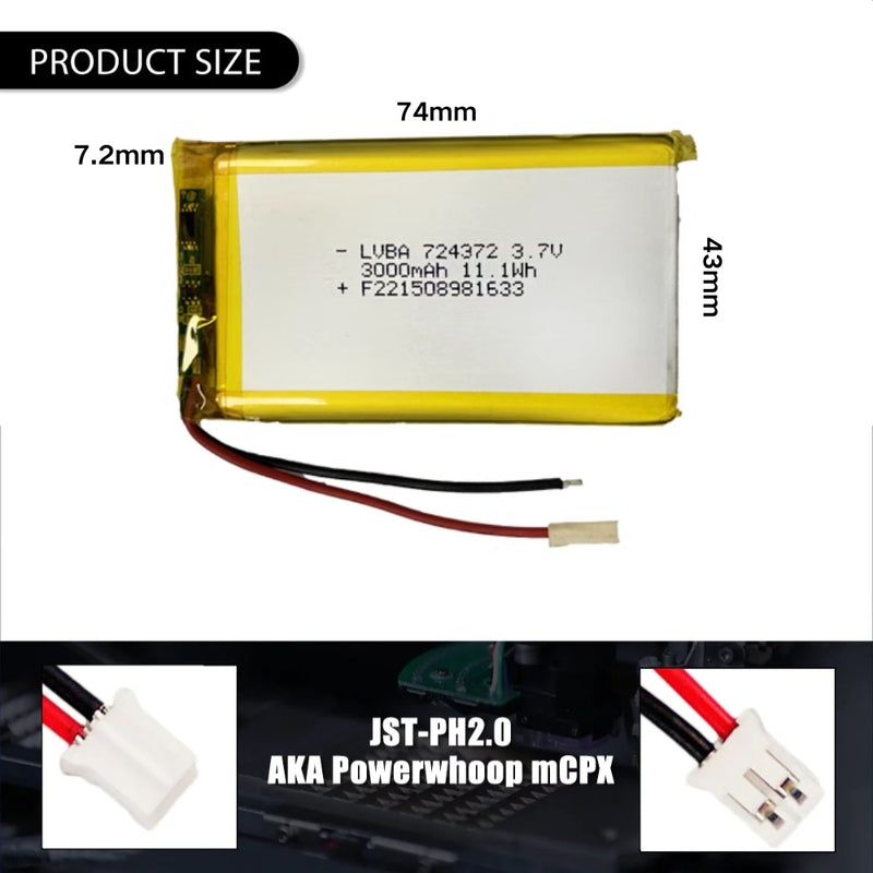 Load image into Gallery viewer, [PH2.0-JST Connector][724372] Universal 3000mAh 3.7V Rechargeable Li-Ion Lithium Polymer Battery - Polar Tech Australia

