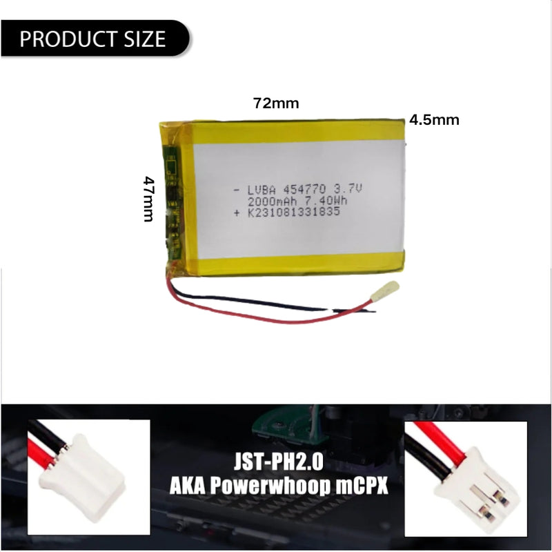 Cargue la imagen en el visor de la galería, [PH2.0-JST Connector][454770] Universal 2000mAh 3.7V Rechargeable Li-Ion Lithium Polymer Battery - Polar Tech Australia
