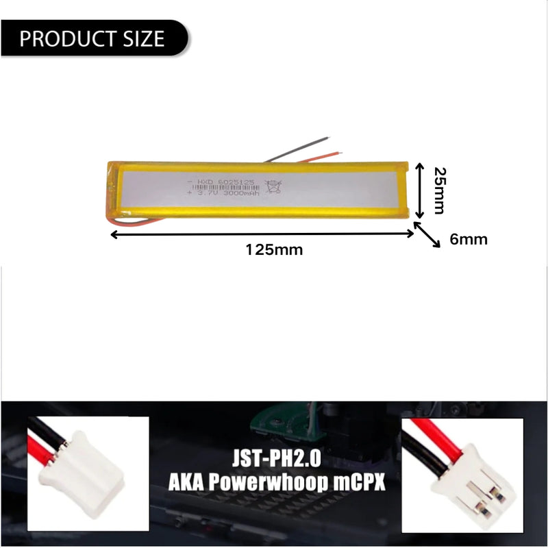 Cargue la imagen en el visor de la galería, [PH2.0-JST Connector][6025125] Universal 3000mAh 3.7V Rechargeable Li-Ion Lithium Polymer Battery - Polar Tech Australia
