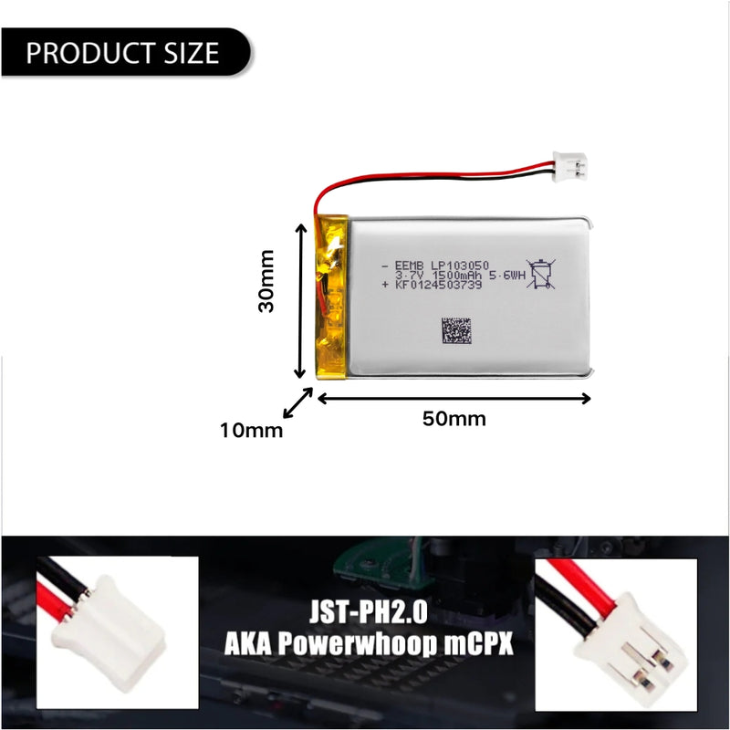 Load image into Gallery viewer, [PH2.0-JST Connector][103050] Universal 1500mAh 3.7V Rechargeable Li-Ion Lithium Polymer Battery - Polar Tech Australia
