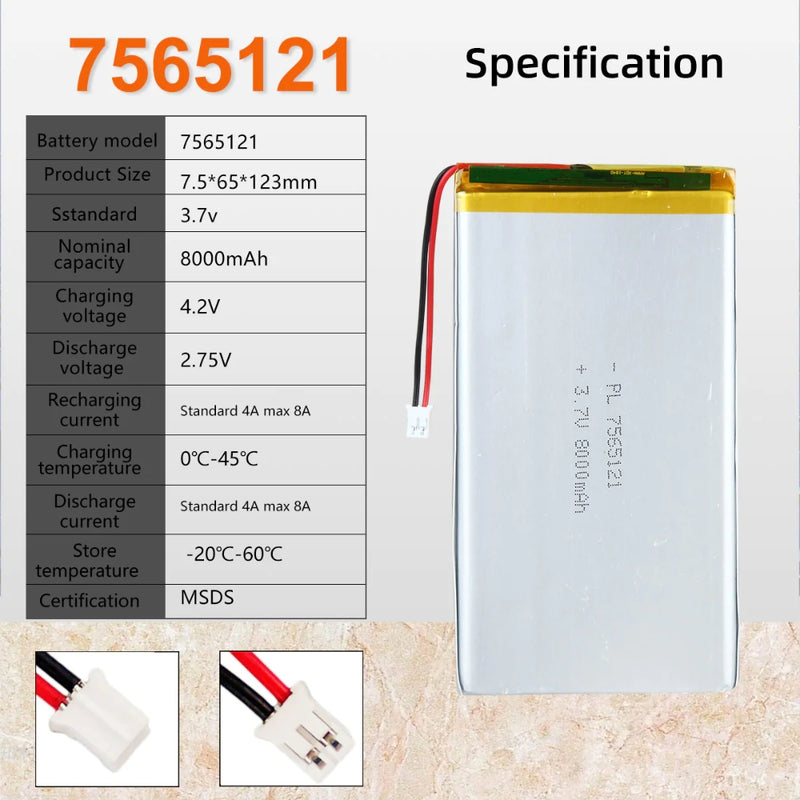 Load image into Gallery viewer, [PH2.0-JST Connector][7565121] Universal 8000mAh 3.7V Rechargeable Li-Ion Lithium Polymer Battery - Polar Tech Australia
