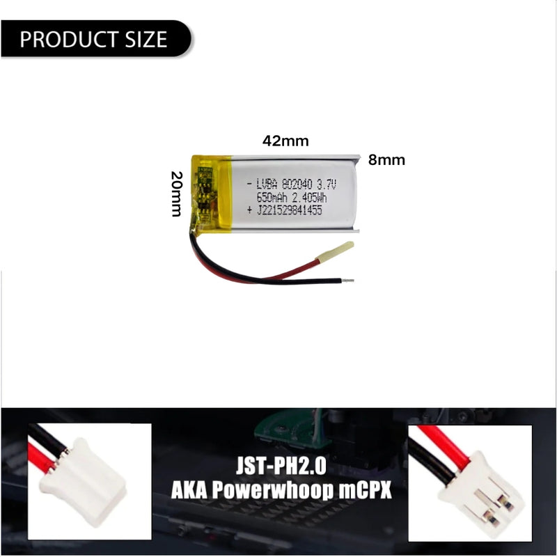 Load image into Gallery viewer, [PH2.0-JST Connector][802040] Universal 650mAh 3.7V Rechargeable Li-Ion Lithium Polymer Battery - Polar Tech Australia
