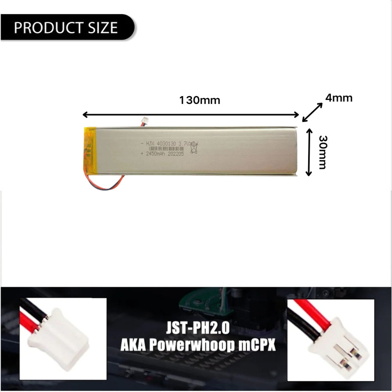 Load image into Gallery viewer, [PH2.0-JST Connector][4030130] Universal 2450mAh 3.7V Rechargeable Li-Ion Lithium Polymer Battery - Polar Tech Australia
