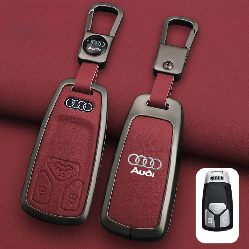 Chargez l&#39;image dans la visionneuse de la galerie, Audi Zinc Alloy + Leather Car Key Fob Case Cover For A4, A5, A6,A8, Q2, Q5, Q7
