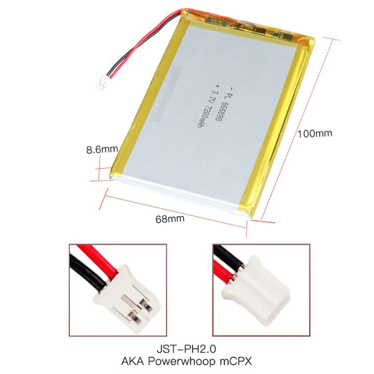 [PH2.0-JST Connector][866898] Universal 7200mAh 3.7V Rechargeable Li-Ion Lithium Polymer Battery - Polar Tech Australia