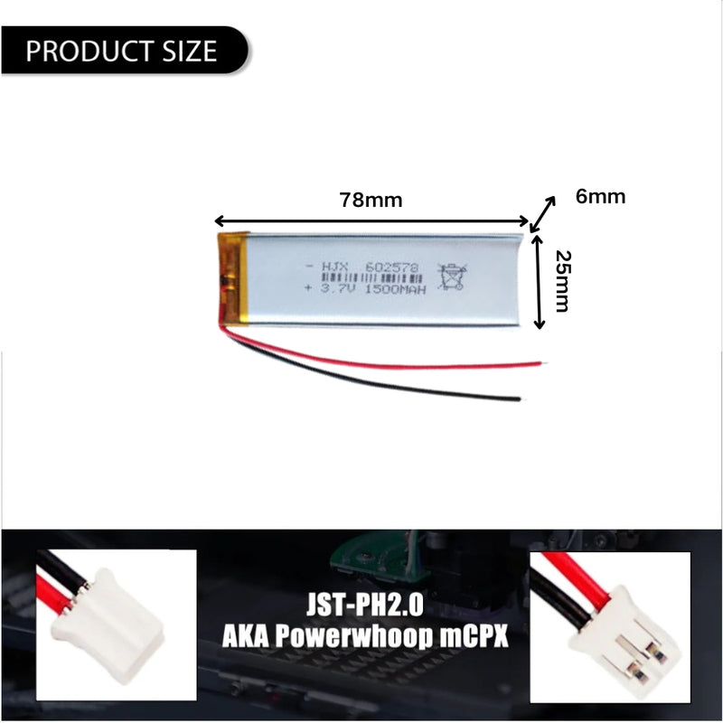 Cargue la imagen en el visor de la galería, [PH2.0-JST Connector][602578] Universal 1500mAh 3.7V Rechargeable Li-Ion Lithium Polymer Battery - Polar Tech Australia
