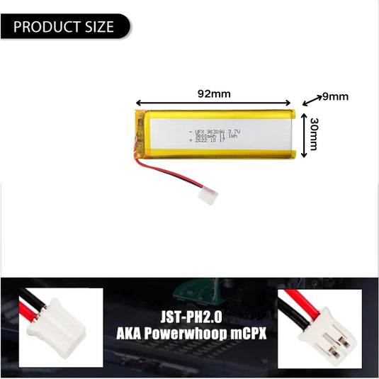 [PH2.0-JST Connector][903090] Universal 3200mAh 3.7V Rechargeable Li-Ion Lithium Polymer Battery - Polar Tech Australia