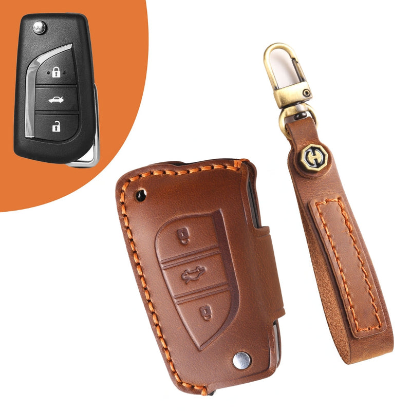 Load image into Gallery viewer, Toyota Handcrafted Genuine Leather Folding Car Key Fob Protective Case Cover For RAV4, Avalon, Avensis, Aygo, Camry, Corolla - Polar Tech Australia
