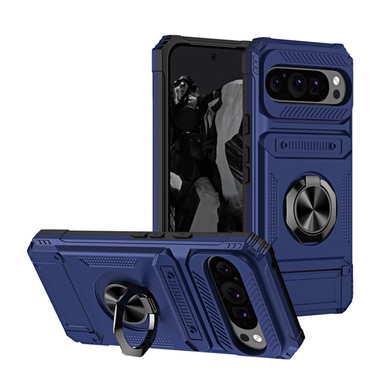 Load image into Gallery viewer, Google Pixel 9 Pro XL - TPU+PC Shockproof Card Slot Phone Case with Metal Ring Holder - Polar Tech Australia
