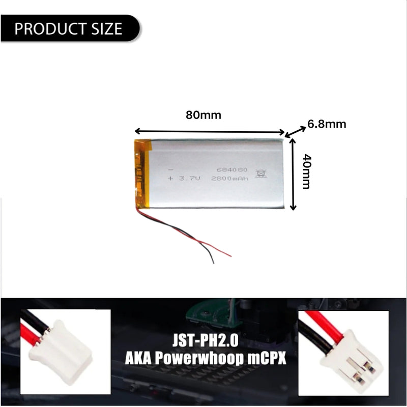 Load image into Gallery viewer, [PH2.0-JST Connector][684080] Universal 2800mAh 3.7V Rechargeable Li-Ion Lithium Polymer Battery - Polar Tech Australia
