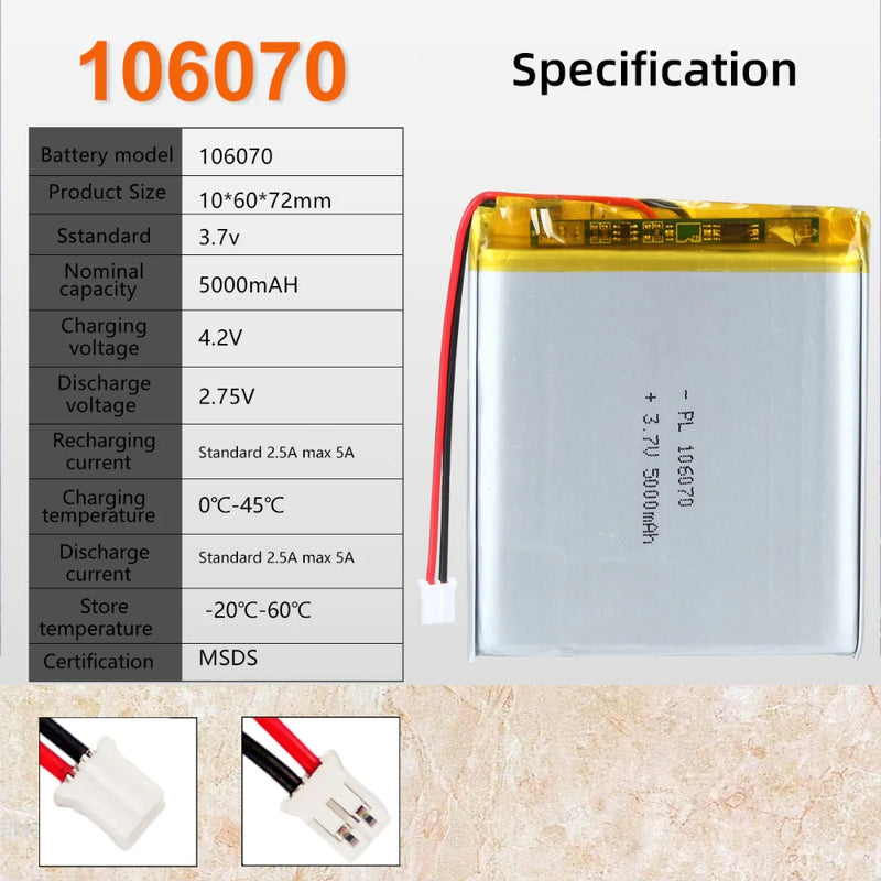 Load image into Gallery viewer, [PH2.0-JST Connector][106070] Universal 5000mAh 3.7V Rechargeable Li-Ion Lithium Polymer Battery - Polar Tech Australia

