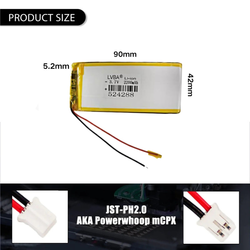 Cargue la imagen en el visor de la galería, [PH2.0-JST Connector][524288] Universal 2000mAh 3.7V Rechargeable Li-Ion Lithium Polymer Battery - Polar Tech Australia
