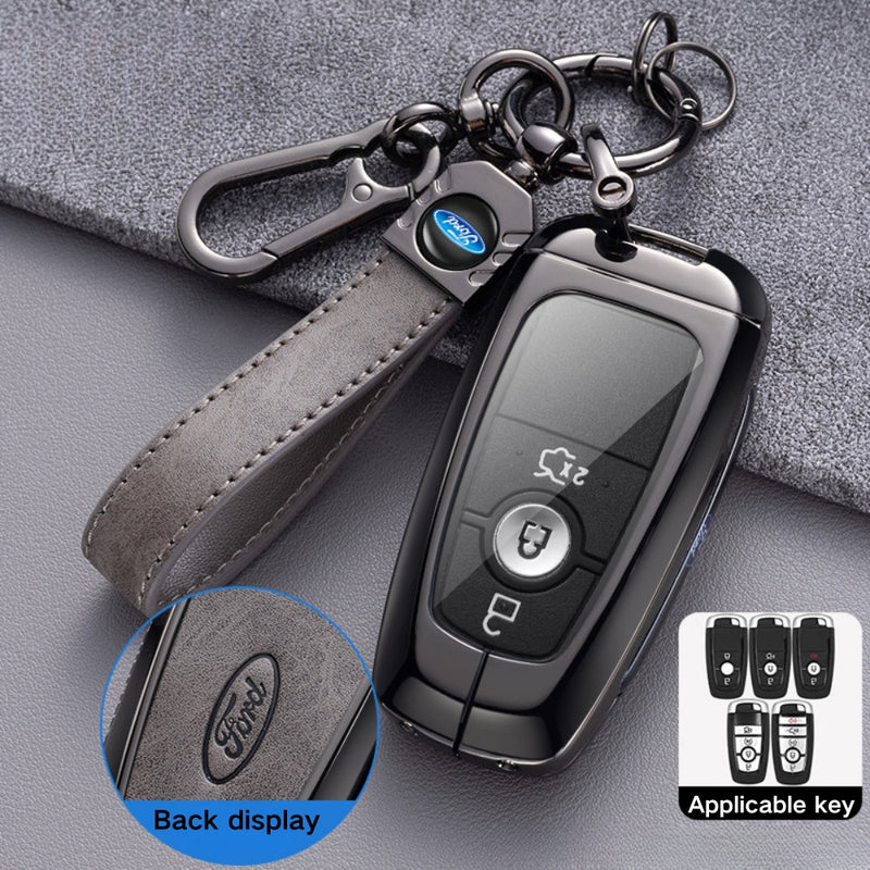 Load image into Gallery viewer, Ford Alloy + Leather Protection Car Key Fob Case Cover For Ranger, Wildtrak, Everest, Explorer, Ecosport, Edge, Escape, Focus, Fiesta, Mustang

