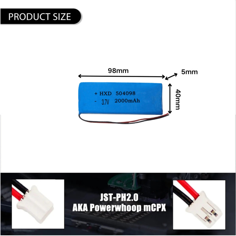 Cargue la imagen en el visor de la galería, [PH2.0-JST Connector][504098] Universal 2000mAh 3.7V Rechargeable Li-Ion Lithium Polymer Battery - Polar Tech Australia
