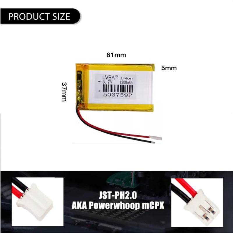 Cargue la imagen en el visor de la galería, [PH2.0-JST Connector][503759] Universal 1200mAh 3.7V Rechargeable Li-Ion Lithium Polymer Battery - Polar Tech Australia
