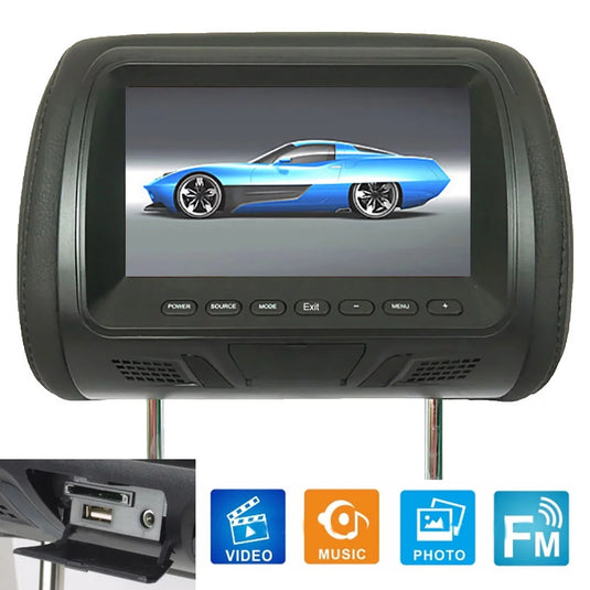 Universal 7 Inch Car Headrest Monitor Rear Seat Entertainment Multi-media Player Adjustable Wireless Control - Polar Tech Australia