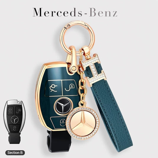 Mercedes Benz Fashionable TPU + Aluminum alloy + Leather Car Key Fob Case Cover For Benz C, E, S, G-Class, GLE, GLC, CLA, CLS, EQC, ML, GL, EQS