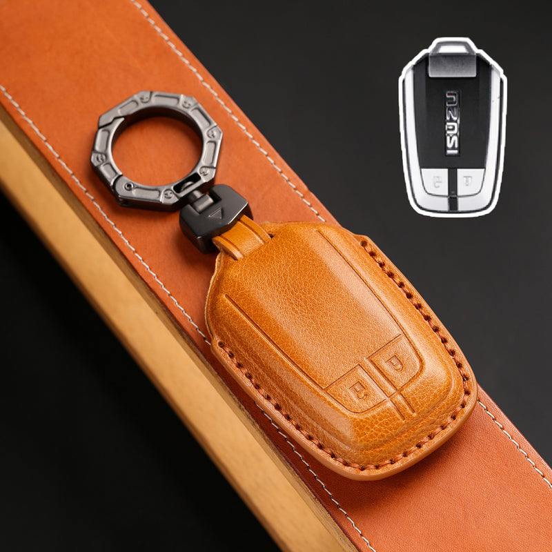 Chargez l&#39;image dans la visionneuse de la galerie, Isuzu Handcrafted Genuine Leather Car Key Fob Case Cover For D-MAX, MU‑X
